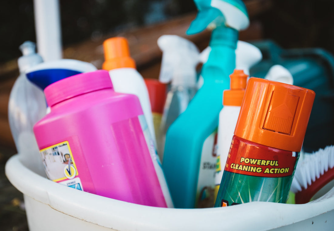 Close up of cleaning supplies
